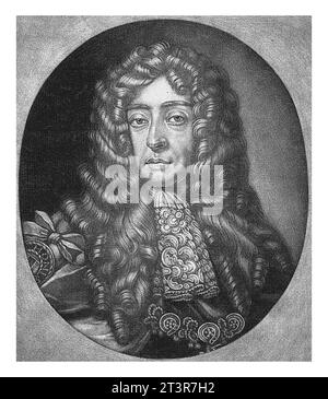 Portrait of James II, King of England, Pieter Schenk (I), 1670 - 1713 James II Stuart, King of England and as James VII, King of Scotland. Stock Photo