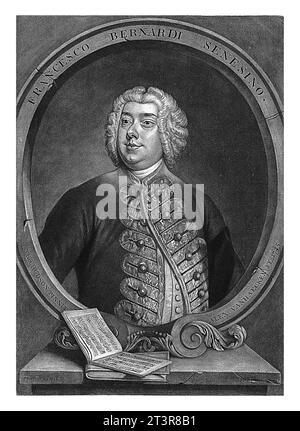 Portrait of Francesco Bernardi, Alexander van Haecken, after Thomas Hudson, 1735 The Italian singer Francesco Bernardi, also known as Il Senesino. Stock Photo