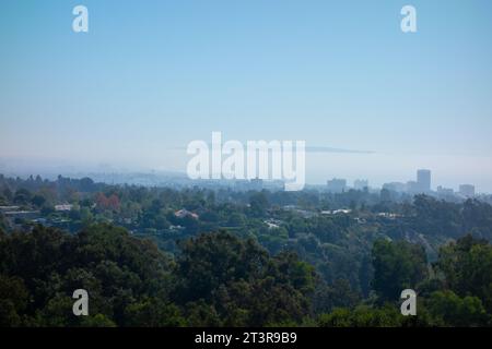 The Palos Verdes peninsula suspended in the marine layer of  fog in Los Angeles, CA Stock Photo