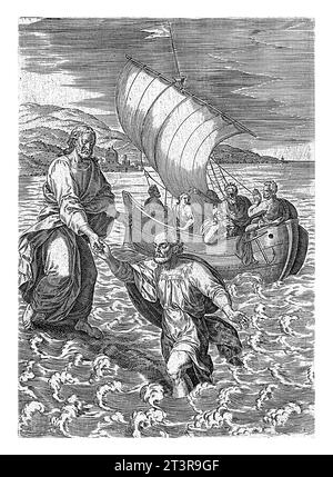 Christ and his disciples in the storm on the Sea of Galilee, Abraham de Bruyn, after Crispijn van den Broeck, 1583 Book illustration for the story of Stock Photo