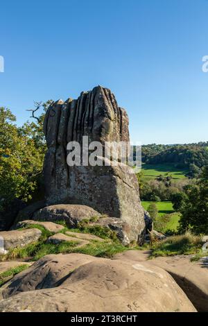 Robin Hood's Stride (also known as Mock Beggar's Mansion) is a rock formation on the Limestone Way in Derbyshire close to the village of Elton Stock Photo