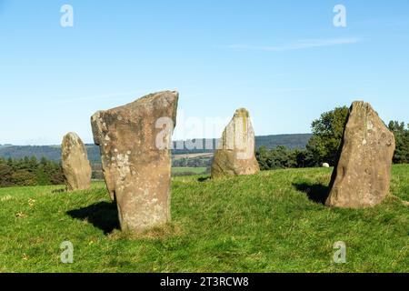 Nine Stones Close, also known as the Grey Ladies, is a stone circle on Harthill Moor in Derbyshire Stock Photo