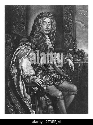 Portrait of James II, King of England, Pieter Schenk (I), after Peter Lely (Sir), 1670 - 1713 James II Stuart, King of England and as James VII, King Stock Photo