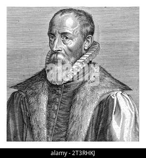 Portrait of Justus Lipsius, Philips Galle (attributed to workshop of), 1608 Portrait of the humanist and scholar Justus Lipsius (1547-1606). Bust to t Stock Photo