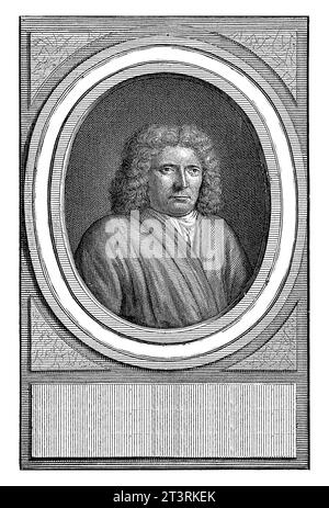 Portrait bust in oval right of Willem Sewel, linguist. Around the portrait is an inscription, under a plaque with a four-line verse in Dutch. Stock Photo