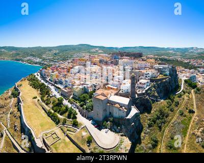 Castelsardo in Sardinia, Italy. Very famous town on a rocky hill in the North of the beautiful island. Traditional colorful house architecure of South Stock Photo