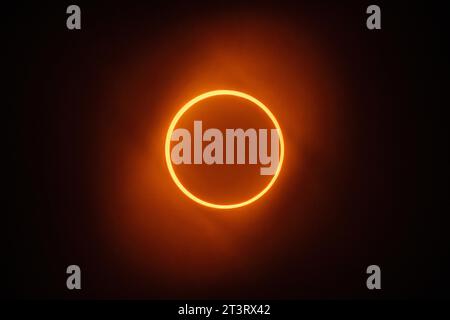 2023 Annular Solar Eclipse at the point of the ring of fire viewed near Albuquerque, New Mexico, USA Stock Photo