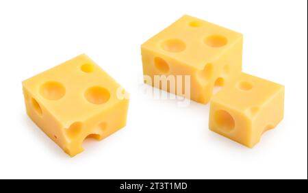 Cheese with holes large and small isolated on white background Stock Photo