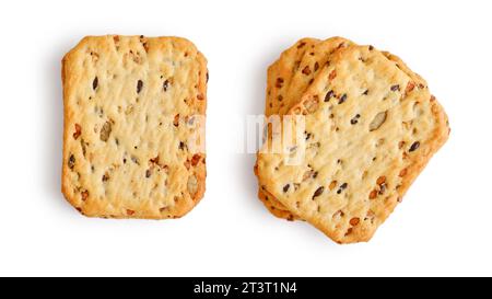 Multigrain crunchy crackers isolated on white background Stock Photo