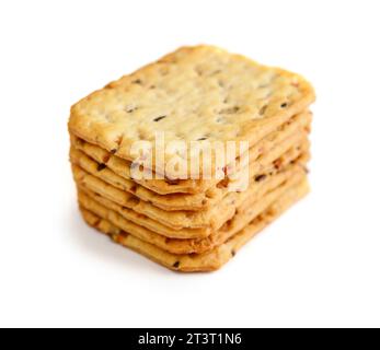 Multigrain crunchy crackers isolated on white background Stock Photo