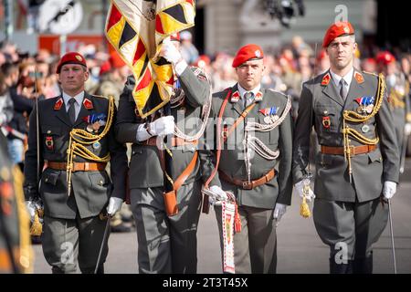 Wien, Österreich. 26 Oktober 2023. Feierliche Angelobung der Rekrutinnen und Rekruten am Nationalfeiertag bei der Informations- und Leistungsschau des Bundesheeres in Wien. *** Vienna, Austria 26 October 2023 Ceremonial swearing-in of recruits on National Day at the Austrian Armed Forces Information and Performance Show in Vienna. Stock Photo