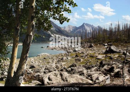 A Geological Marvel at Medicine Lake, Jasper, AB Stock Photo
