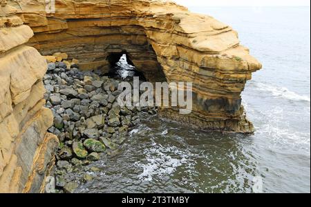 Natural cave in Sunset Cliffs, San Diego Stock Photo