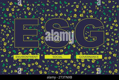ESG text or Environtment Social Governance made from small icons or symbol that created ESG. Stock Vector