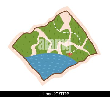 Paper folded map doodle hand drawn icon. Map for camping, hiking, local tourism illustration. Illustration in a flat style isolated on a white backgro Stock Vector