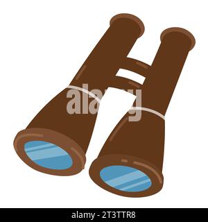Hand drawn binoculars vector illustration isolated on white background in flat style. Isolated object for print, stickers, logo and web design Stock Vector