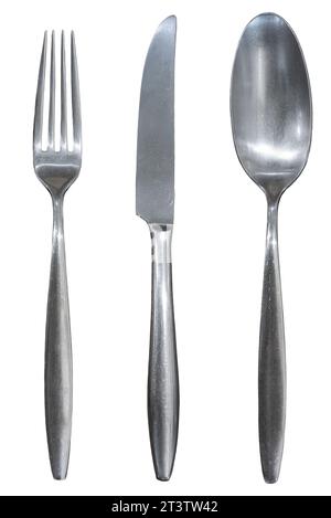 spoon, knife, fork, an old simple cutlery set Stock Photo