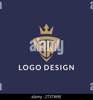 BW logo with shield and crown, monogram initial logo style vector file Stock Vector