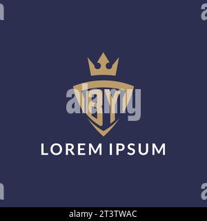 BY logo with shield and crown, monogram initial logo style vector file Stock Vector