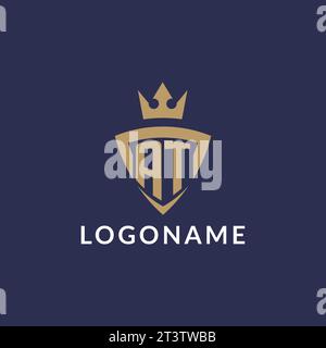 AT logo with shield and crown, monogram initial logo style vector file Stock Vector