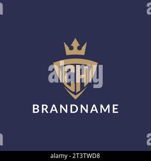 CH logo with shield and crown, monogram initial logo style vector file Stock Vector