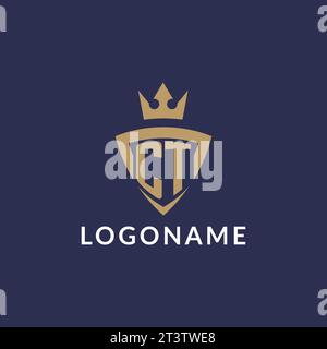 CT logo with shield and crown, monogram initial logo style vector file Stock Vector