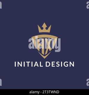 HX logo with shield and crown, monogram initial logo style vector file Stock Vector
