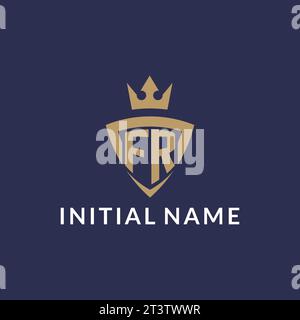 FR logo with shield and crown, monogram initial logo style vector file Stock Vector