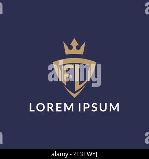 FL logo with shield and crown, monogram initial logo style vector file Stock Vector
