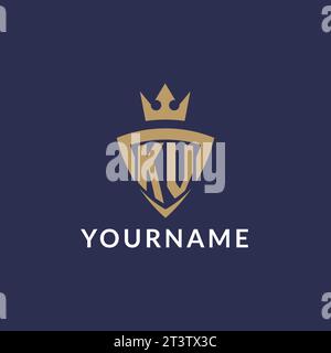 KV logo with shield and crown, monogram initial logo style vector file Stock Vector