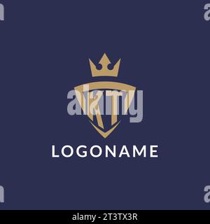 KT logo with shield and crown, monogram initial logo style vector file Stock Vector