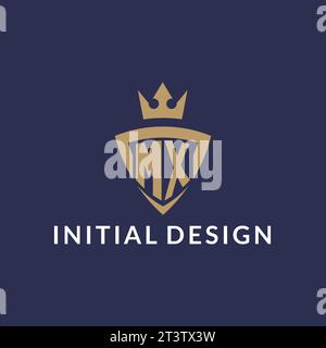 MX logo with shield and crown, monogram initial logo style vector file Stock Vector
