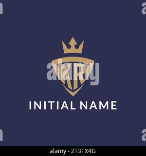 KR logo with shield and crown, monogram initial logo style vector file Stock Vector
