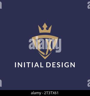 LX logo with shield and crown, monogram initial logo style vector file Stock Vector