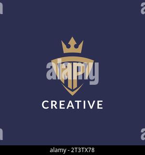 MP logo with shield and crown, monogram initial logo style vector file Stock Vector