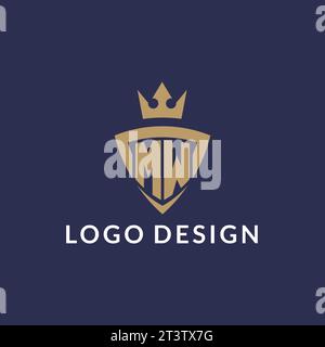 MW logo with shield and crown, monogram initial logo style vector file Stock Vector