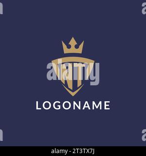 NT logo with shield and crown, monogram initial logo style vector file Stock Vector