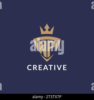 NP logo with shield and crown, monogram initial logo style vector file Stock Vector