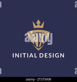 NX logo with shield and crown, monogram initial logo style vector file Stock Vector