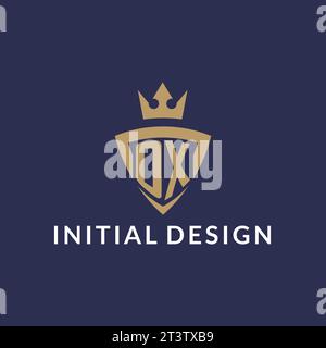 OX logo with shield and crown, monogram initial logo style vector file Stock Vector