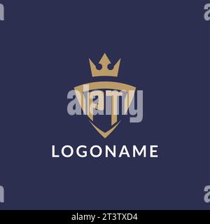 PT logo with shield and crown, monogram initial logo style vector file Stock Vector