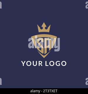 SA logo with shield and crown, monogram initial logo style vector file Stock Vector