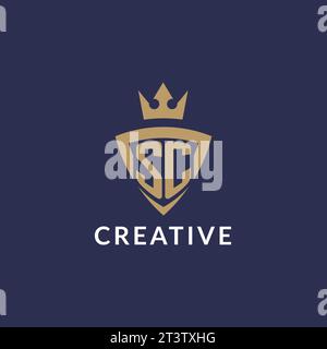 SC logo with shield and crown, monogram initial logo style vector file Stock Vector