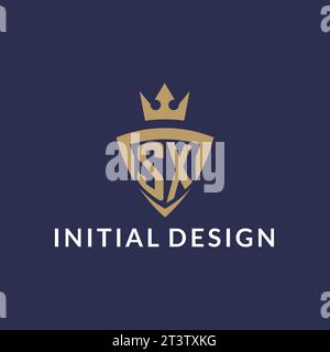 SX logo with shield and crown, monogram initial logo style vector file Stock Vector