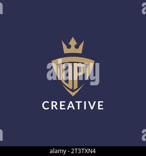 UP logo with shield and crown, monogram initial logo style vector file Stock Vector