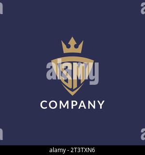 SM logo with shield and crown, monogram initial logo style vector file Stock Vector