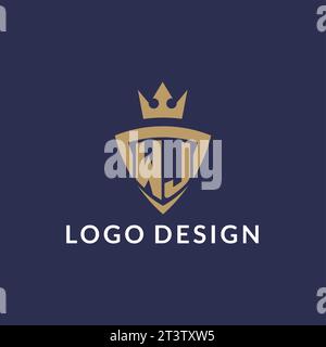 WJ logo with shield and crown, monogram initial logo style vector file Stock Vector