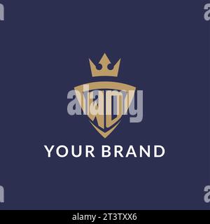WO logo with shield and crown, monogram initial logo style vector file Stock Vector