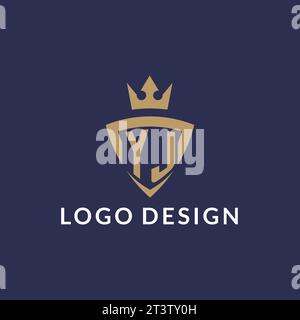 YJ logo with shield and crown, monogram initial logo style vector file Stock Vector