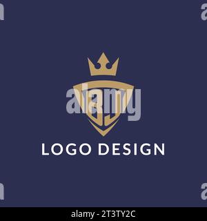 BJ logo with shield and crown, monogram initial logo style vector file Stock Vector
